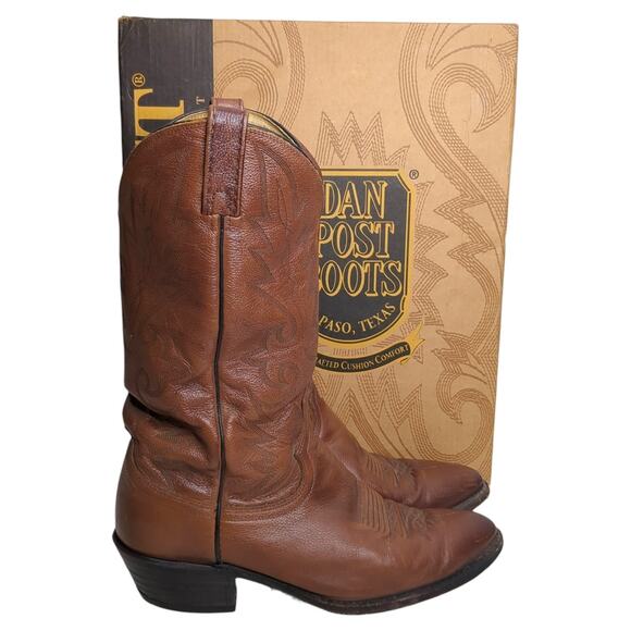 Dan Post MILWAUKEE Men’s Brown Leather Cowboy Western Boots Size 10D Vintage - Picture 1 of 15